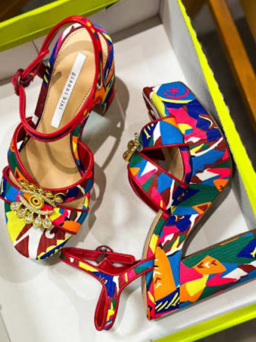 Gianni Bini Multicolor Printed Strappy Heels with Gold Accent - Picture 3 of 9